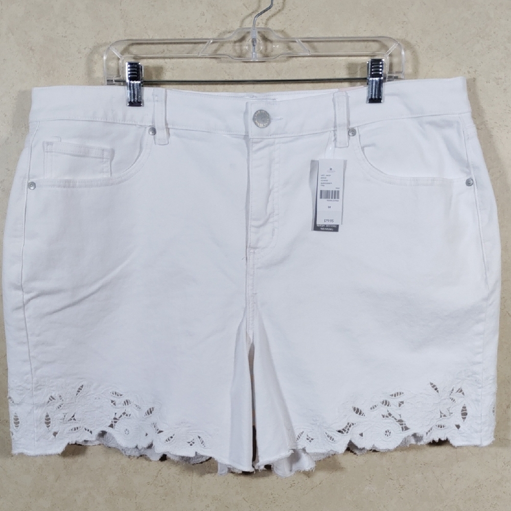 6170 Lane Bryant white denim Boyfriend Midi short w/lace hem 18 NWT